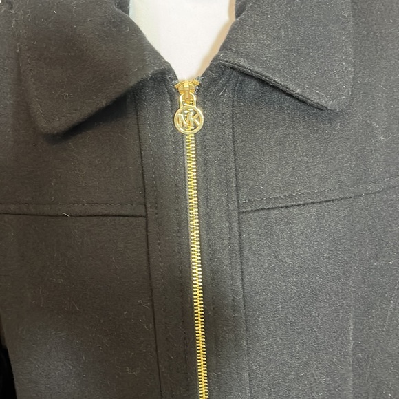 Michael Kors Black and Gold Wool Jacket Removable Hood Zipper Pockets XL - Picture 2 of 12